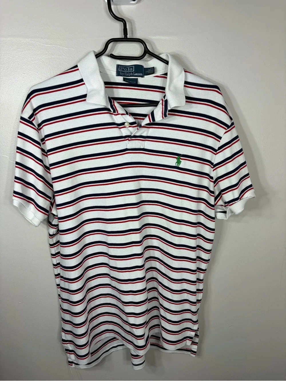 Polo Ralph Lauren Custom Fit Striped Polo Shirt White Navy Red Size L